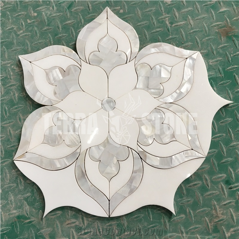 Thassos Mother Of Pearl Waterjet Marble Mosaic Tile