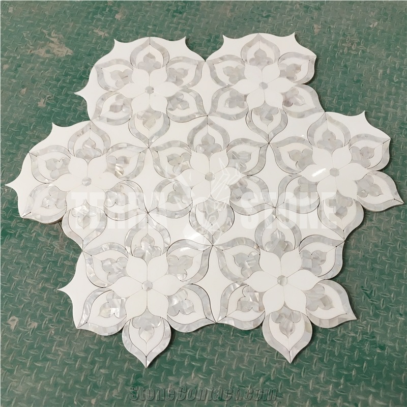 Thassos Mother Of Pearl Waterjet Marble Mosaic Tile