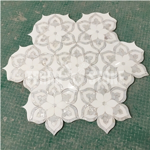 Thassos Mother Of Pearl Waterjet Marble Mosaic Tile