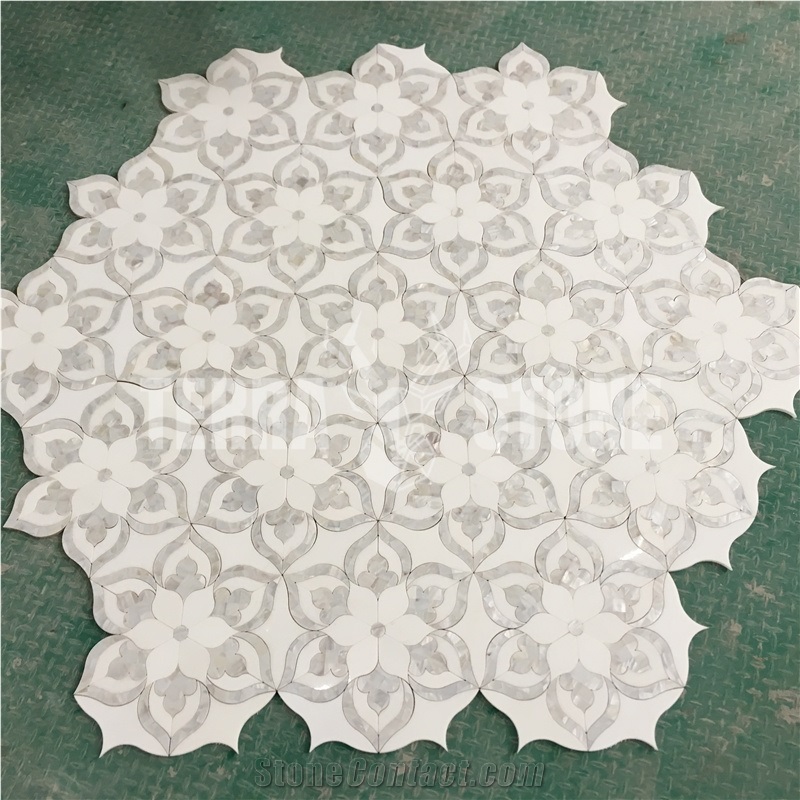 Thassos Mother Of Pearl Waterjet Marble Mosaic Tile