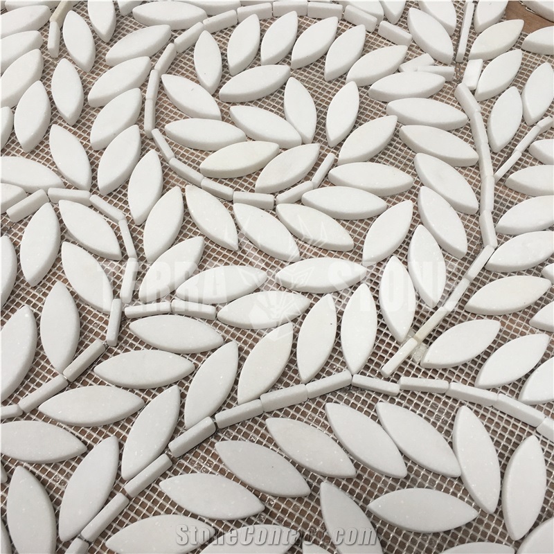 Thassos Pure White Marble Mosaic Leaf Pattern Waterjet Tiles