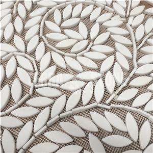 Thassos Pure White Marble Mosaic Leaf Pattern Waterjet Tiles