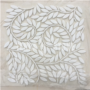 Thassos Pure White Marble Mosaic Leaf Pattern Waterjet Tiles