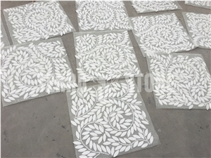 Thassos Pure White Marble Mosaic Leaf Pattern Waterjet Tiles