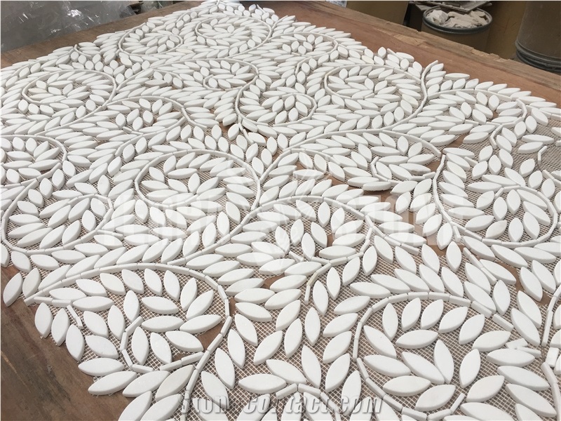 Thassos Pure White Marble Mosaic Leaf Pattern Waterjet Tiles