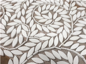 Thassos Pure White Marble Mosaic Leaf Pattern Waterjet Tiles