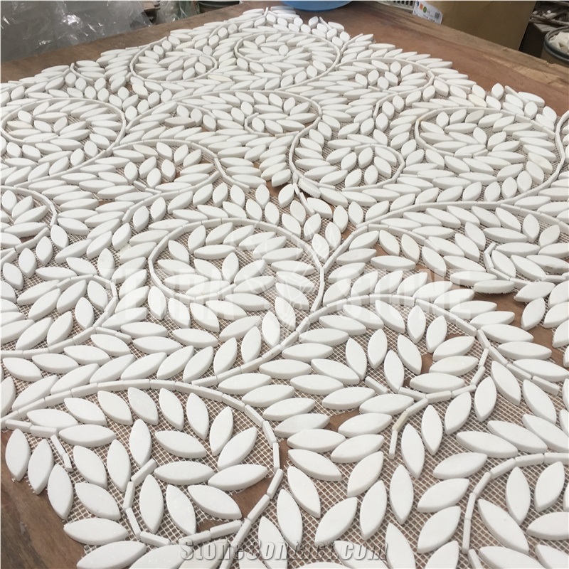 Thassos Pure White Marble Mosaic Leaf Pattern Waterjet Tiles
