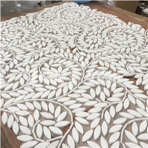 Thassos Pure White Marble Mosaic Leaf Pattern Waterjet Tiles