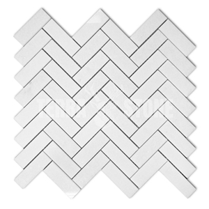 Thassos White Marble 1X3 Herringbone Mosaic Tile Polished