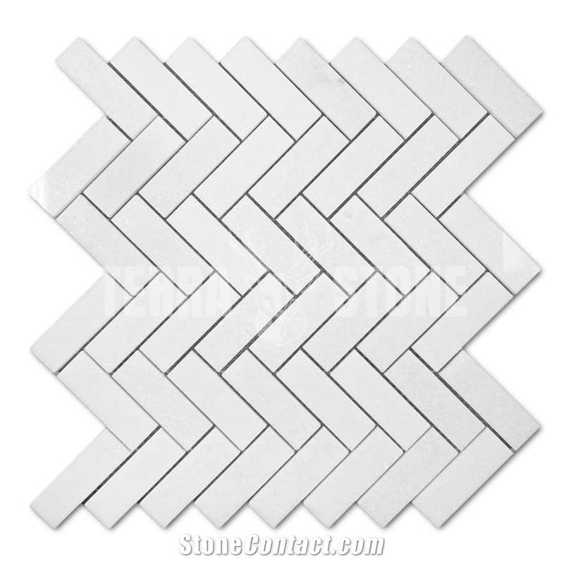 Thassos White Marble 1X3 Herringbone Mosaic Tile Polished