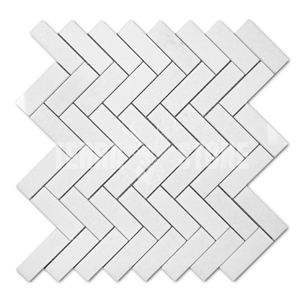 Thassos White Marble 1X3 Herringbone Mosaic Tile Polished