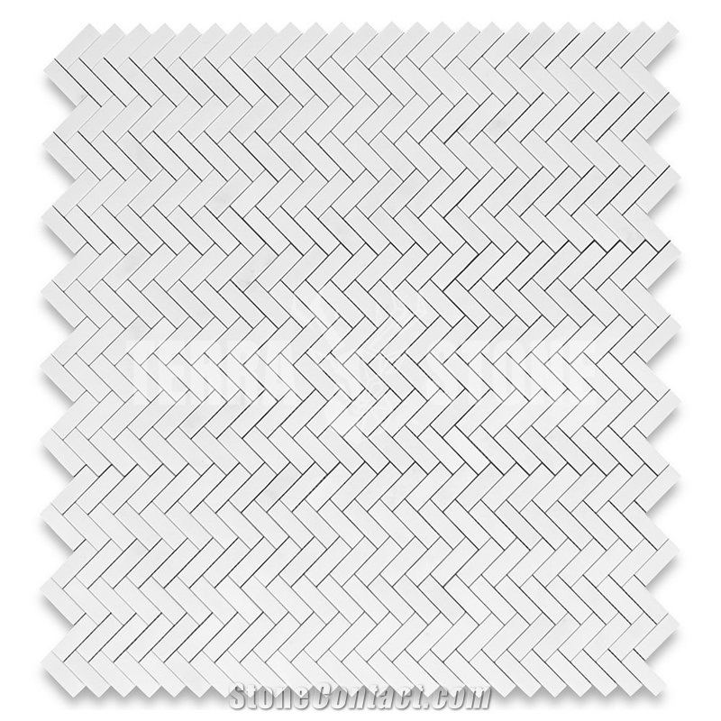 Thassos White Marble 1X3 Herringbone Mosaic Tile Polished