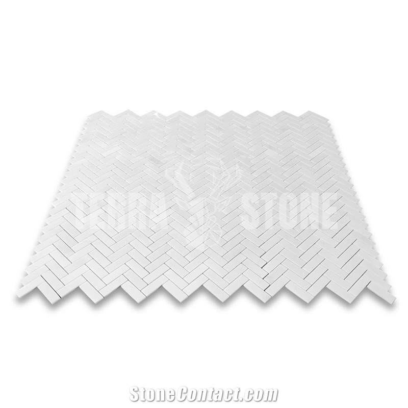 Thassos White Marble 1X3 Herringbone Mosaic Tile Polished