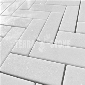 Thassos White Marble 1X3 Herringbone Mosaic Tile Polished
