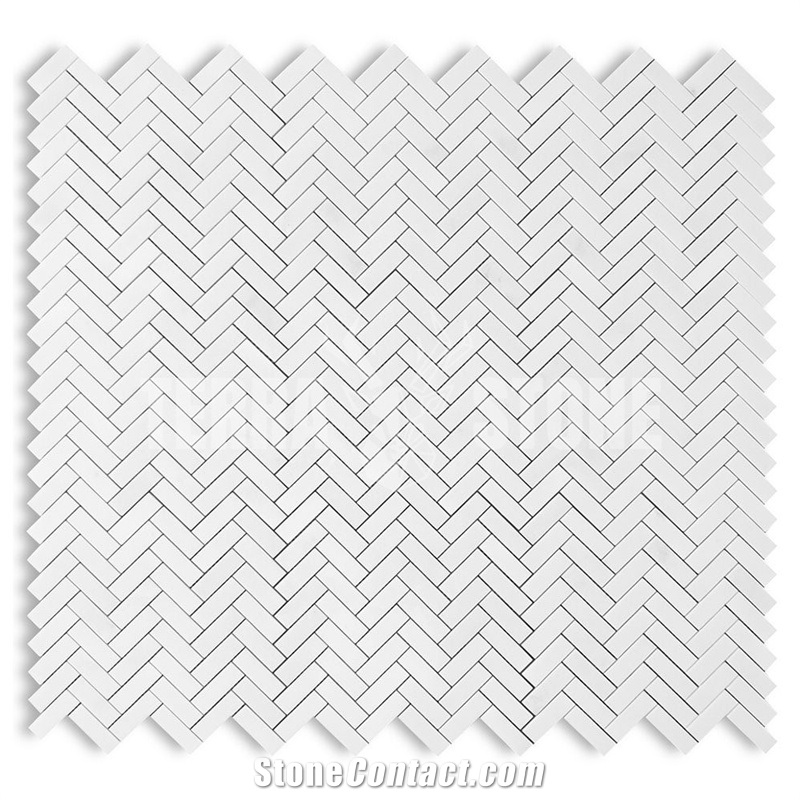 Thassos White Marble 1X3 Herringbone Mosaic Tile Polished