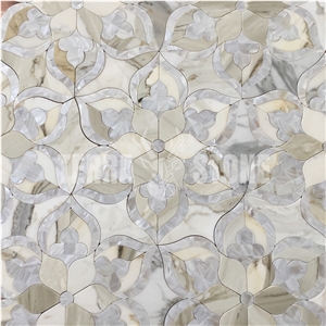 Thassos White Marble Shell Mosaic Tile Flower Waterjet