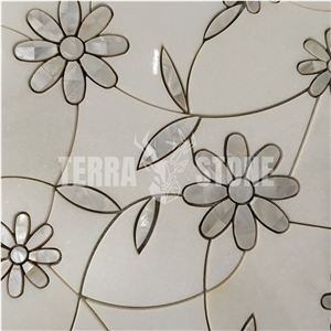 Thassos White Mother Pearl Of Shell Water Jet Mosaic Tile