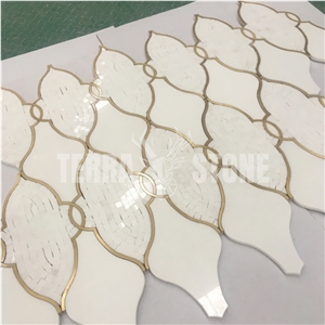 Thassos White Waterjet Marble Mosaic Lantern Brass Design