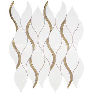 Thassos White With Glass Inlay Waterjet Mosaic Tile
