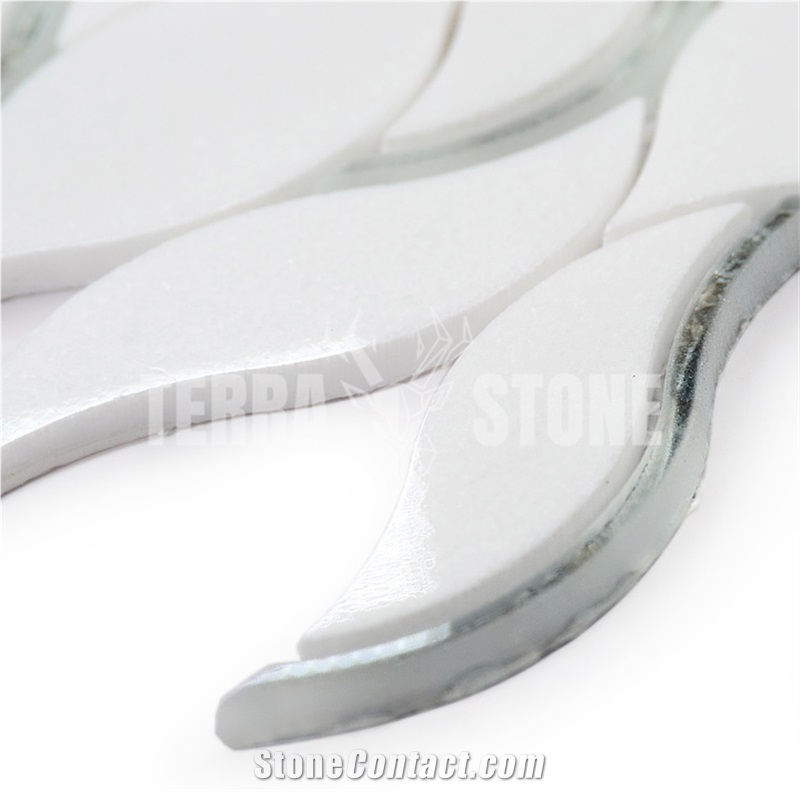 Thassos White With Glass Inlay Waterjet Mosaic Tile