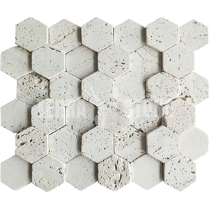 Travertine White Stone Mosaic Hexagon Cultured Tile For Wall