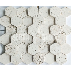 Travertine White Stone Mosaic Hexagon Cultured Tile For Wall