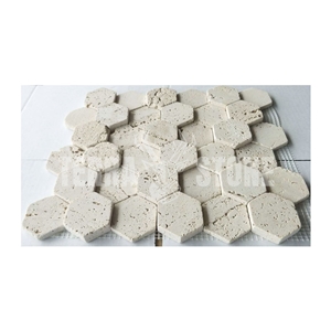 Travertine White Stone Mosaic Hexagon Cultured Tile For Wall