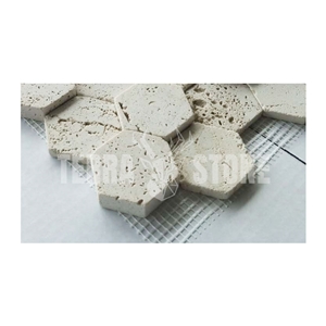 Travertine White Stone Mosaic Hexagon Cultured Tile For Wall