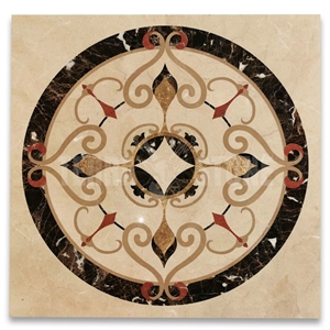 Versailles Emperador Gold Marble Medallion Inlay Waterjet