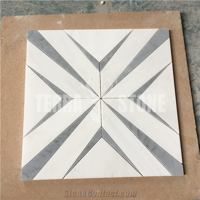 Water Jet Marble Mosaic Thassos And Bardiglio Stone Tile