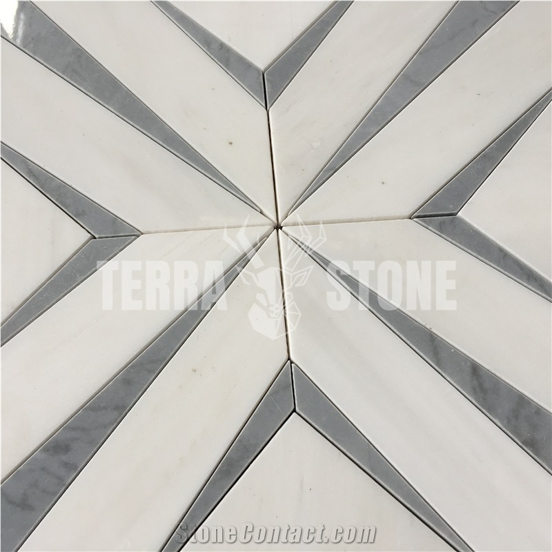 Water Jet Marble Mosaic Thassos And Bardiglio Stone Tile
