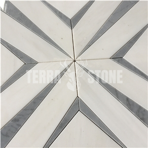 Water Jet Marble Mosaic Thassos And Bardiglio Stone Tile