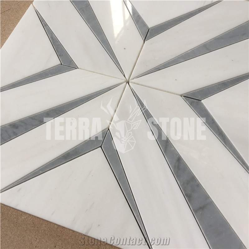 Water Jet Marble Mosaic Thassos And Bardiglio Stone Tile
