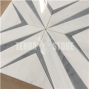Water Jet Marble Mosaic Thassos And Bardiglio Stone Tile