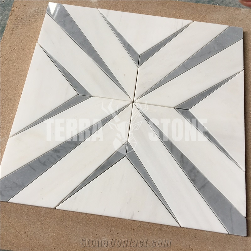 Water Jet Marble Mosaic Thassos And Bardiglio Stone Tile
