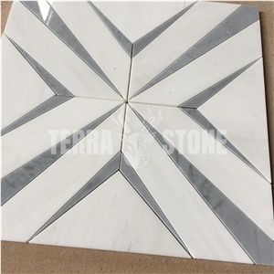 Water Jet Marble Mosaic Thassos And Bardiglio Stone Tile