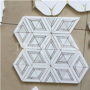Water Jet Marble With Brass Inlay Mosaic Stone Wall Tile