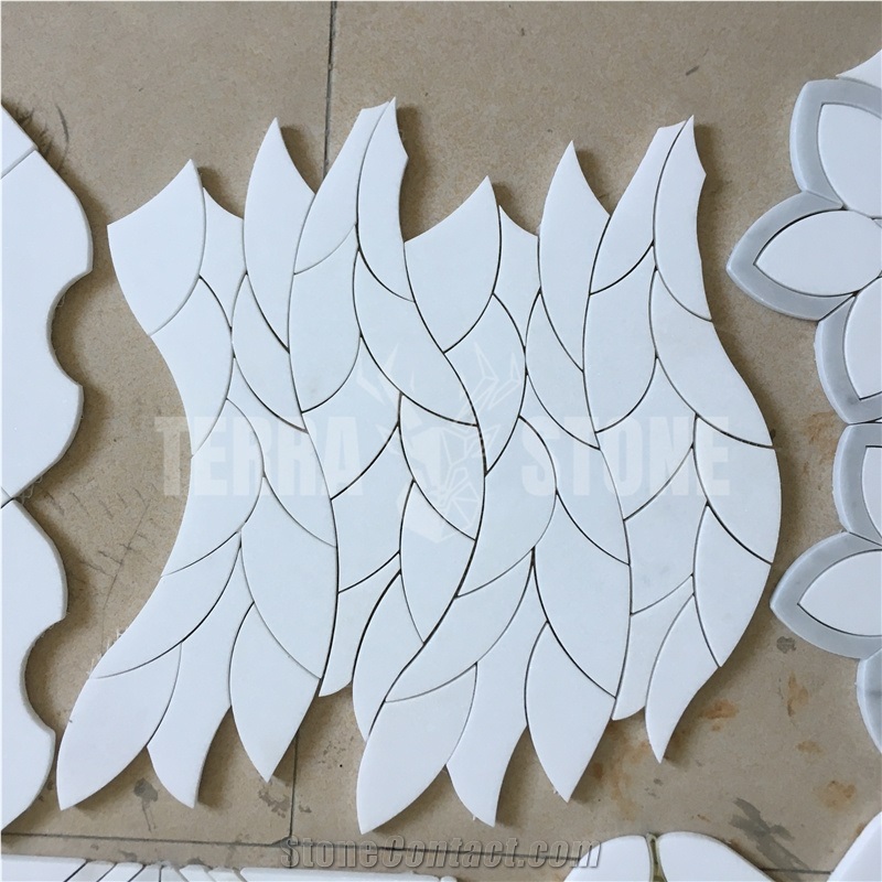 Water Jet Marble With Brass Inlay Mosaic Stone Wall Tile
