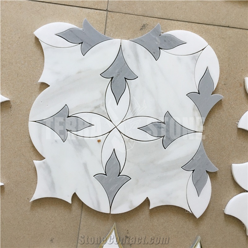 Water Jet Marble With Brass Inlay Mosaic Stone Wall Tile
