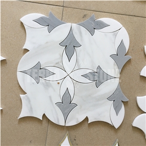 Water Jet Marble With Brass Inlay Mosaic Stone Wall Tile