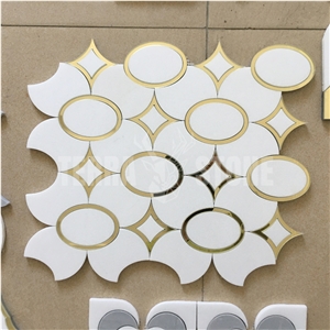 Water Jet Marble With Brass Inlay Mosaic Stone Wall Tile