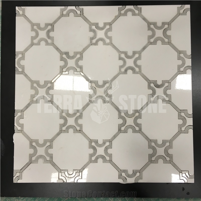 Waterejet Flower White Marble Mother Pearl Shell Mosaic Tile