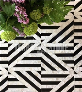 Waterjet Black Marble Mosaic With Mother Pearl Of Shell