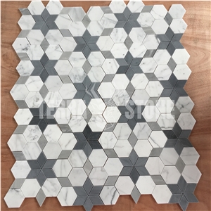 Waterjet Carrara White Marble Tile Hexagon Mosaic