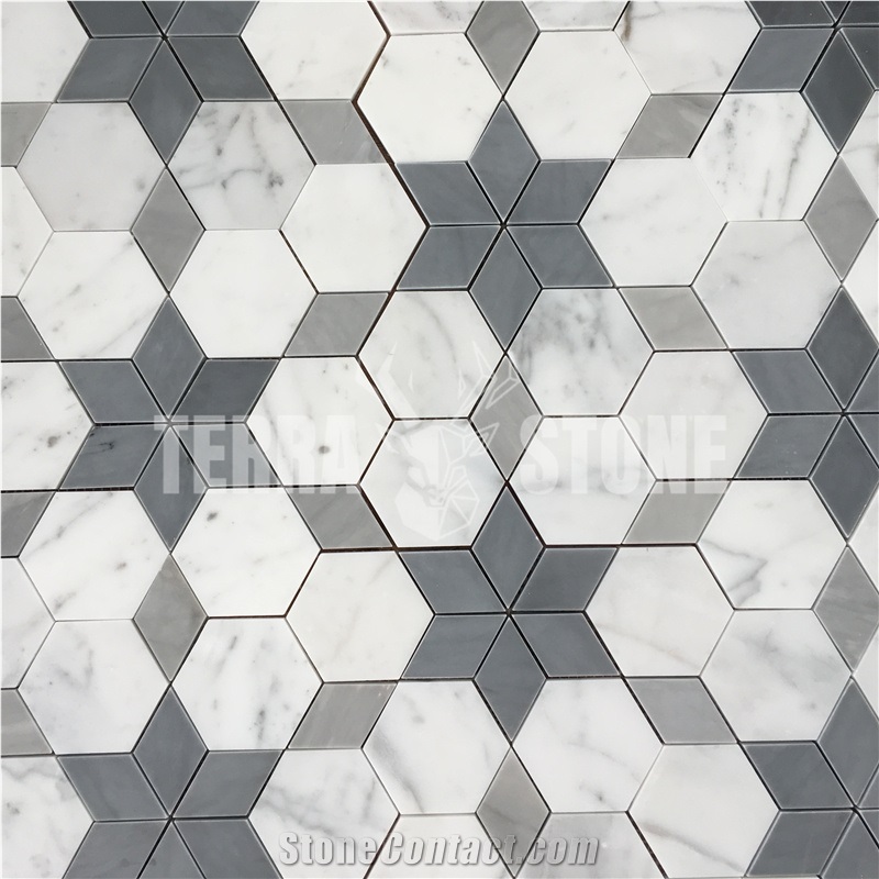 Waterjet Carrara White Marble Tile Hexagon Mosaic