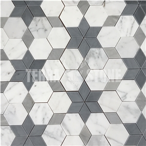 Waterjet Carrara White Marble Tile Hexagon Mosaic