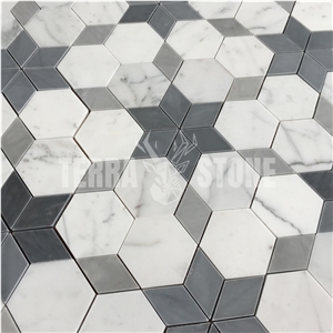 Waterjet Carrara White Marble Tile Hexagon Mosaic