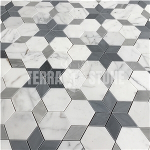 Waterjet Carrara White Marble Tile Hexagon Mosaic