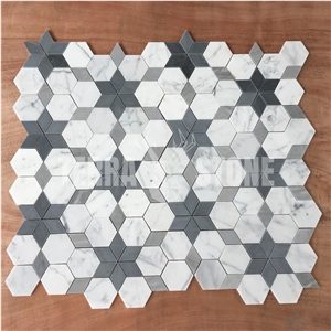 Waterjet Carrara White Marble Tile Hexagon Mosaic