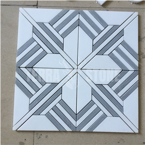 Waterjet Cross White Marble Mosaic Mother Pearl Shell Tile